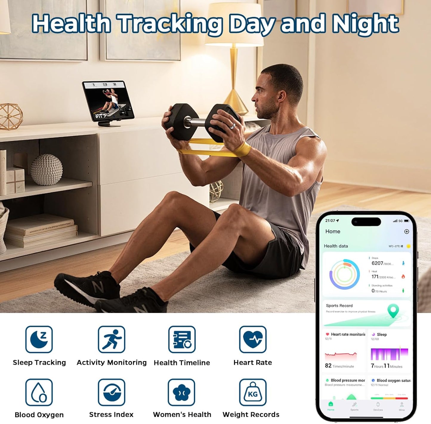 Smart Health Tracking Ring with Sleep Monitoring, Heart Rate Monitoring, Waterproof Fitness Features, Activity Tracking (Steps, Distance, Calories), Air Gesture Control, Up to 7-Day Battery Life, Compatible with iOS and Android (Black, Size #10)