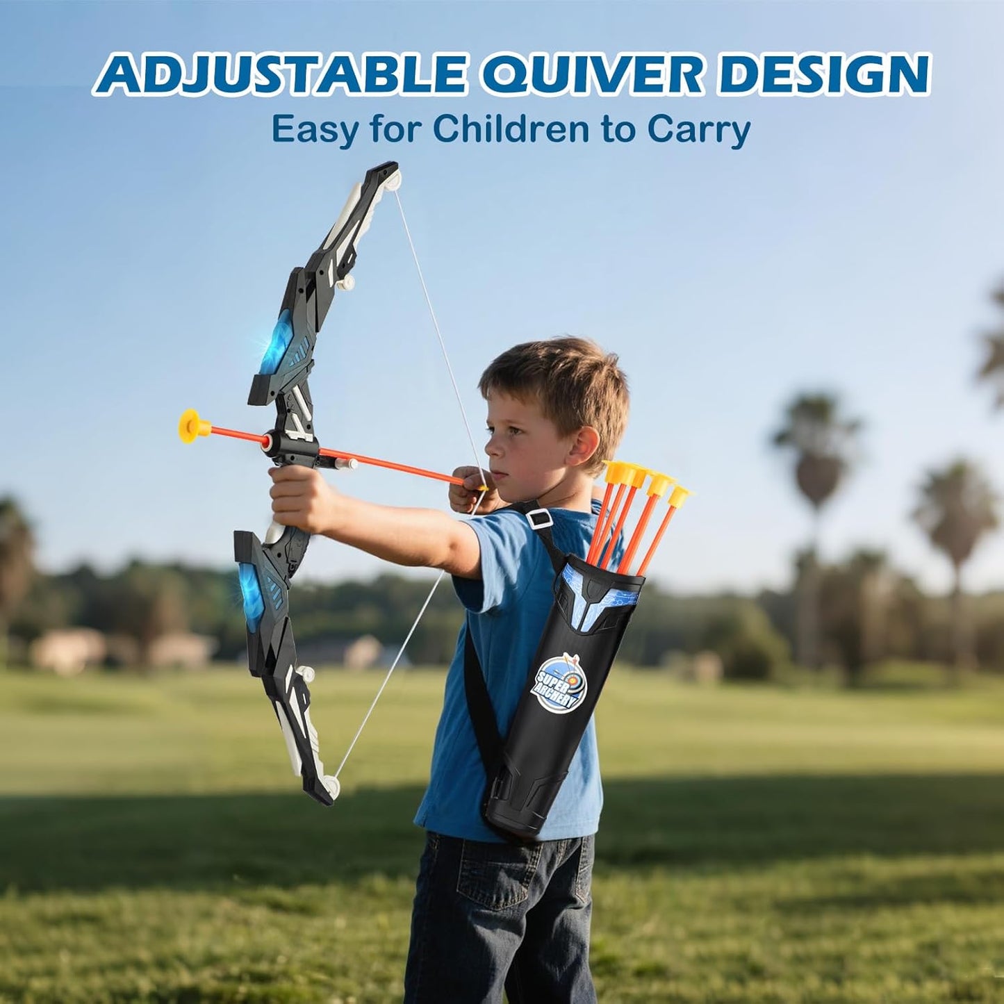 LED Target Archery Set for Kids Ages 4-12, Complete with Bow and Arrows, Outdoor Sports Gift for Boys and Girls (Blue/Green)