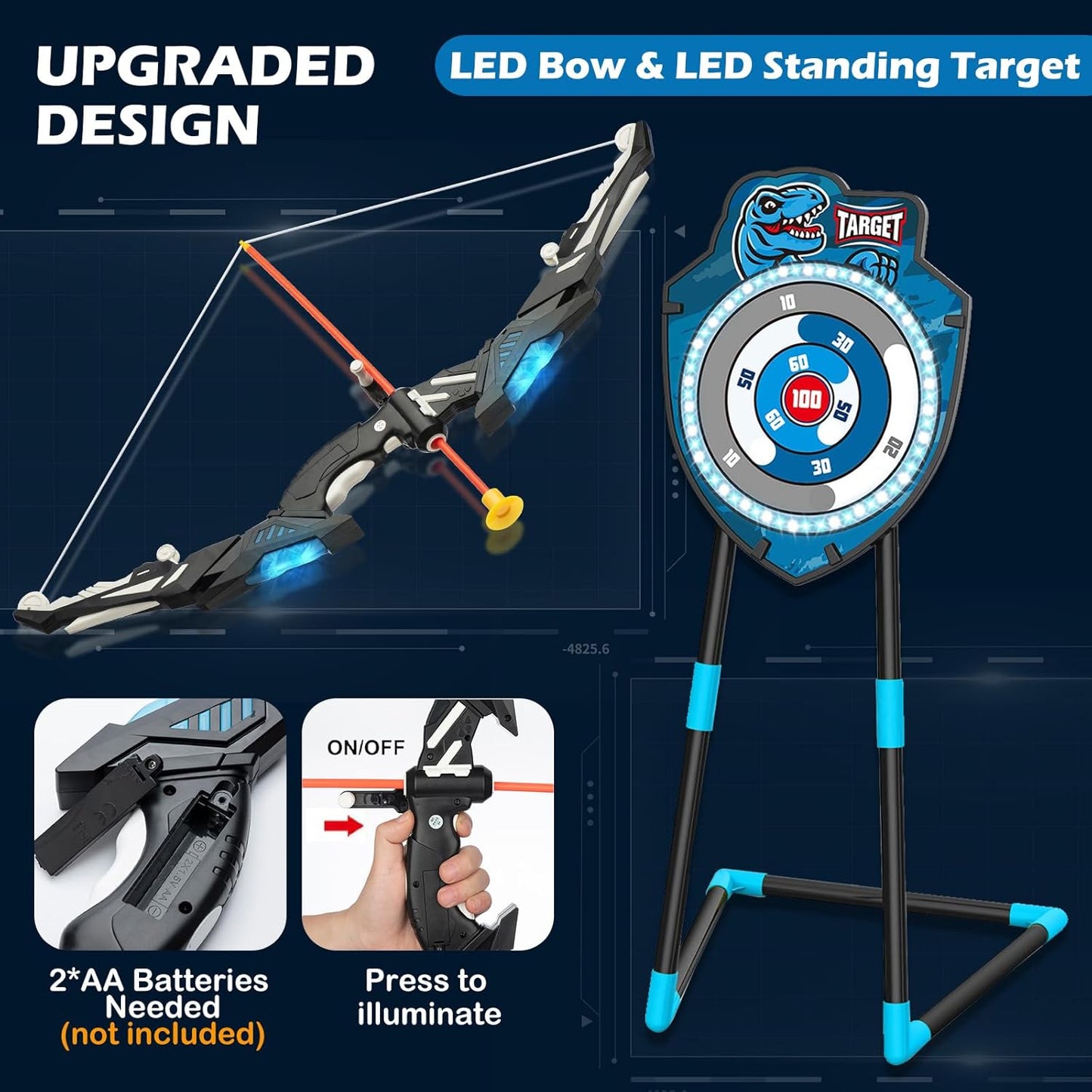 LED Target Archery Set for Kids Ages 4-12, Complete with Bow and Arrows, Outdoor Sports Gift for Boys and Girls (Blue/Green)