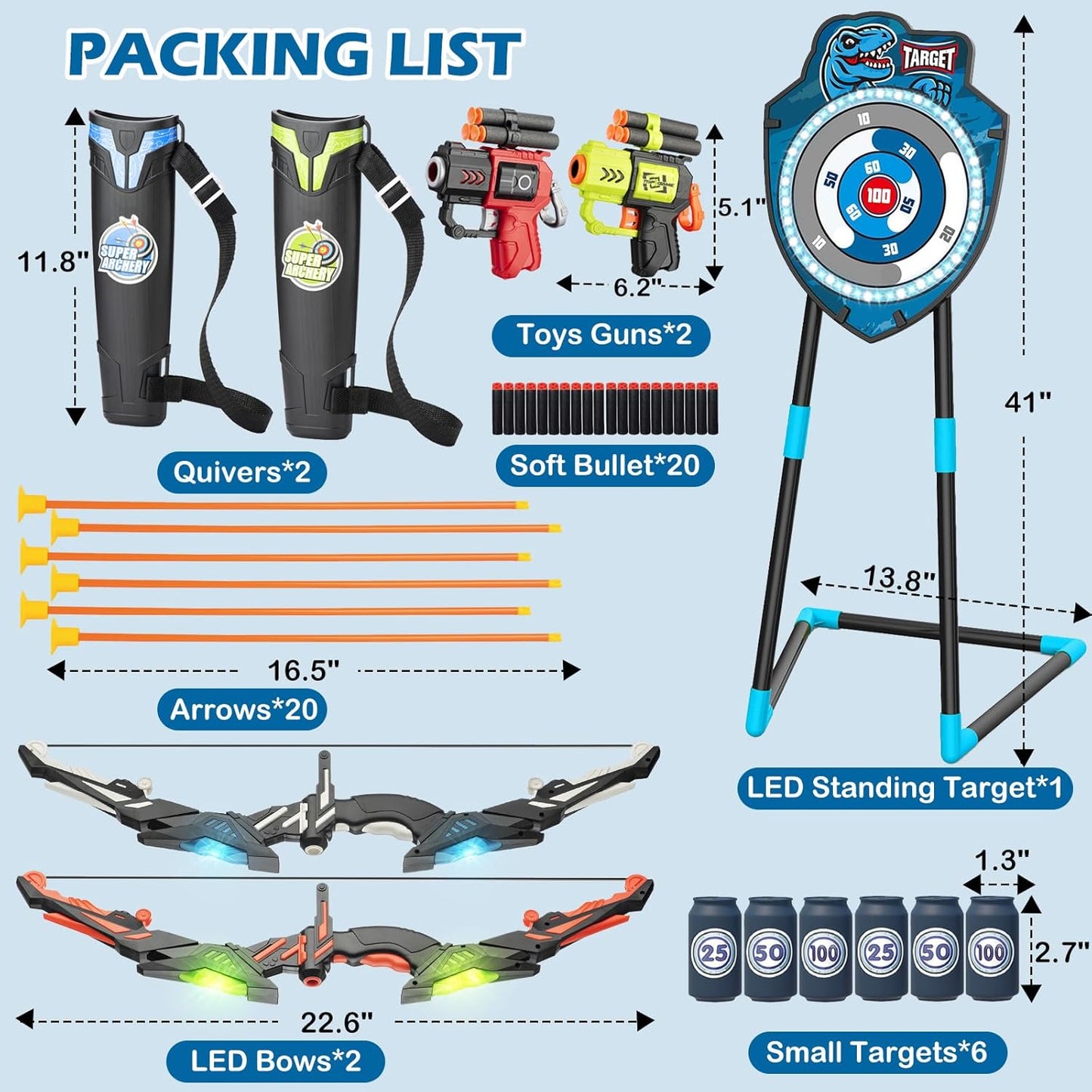 LED Target Archery Set for Kids Ages 4-12, Complete with Bow and Arrows, Outdoor Sports Gift for Boys and Girls (Blue/Green)