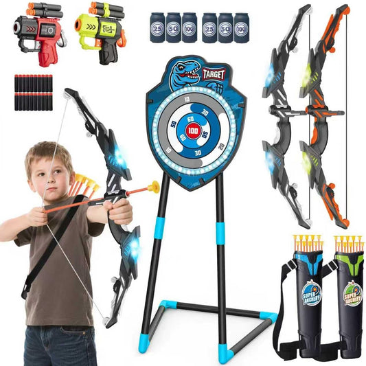 LED Target Archery Set for Kids Ages 4-12, Complete with Bow and Arrows, Outdoor Sports Gift for Boys and Girls (Blue/Green)