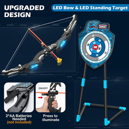 LED Target Archery Set for Kids Ages 4-12, Complete with Bow and Arrows, Outdoor Sports Gift for Boys and Girls (Blue/Green)